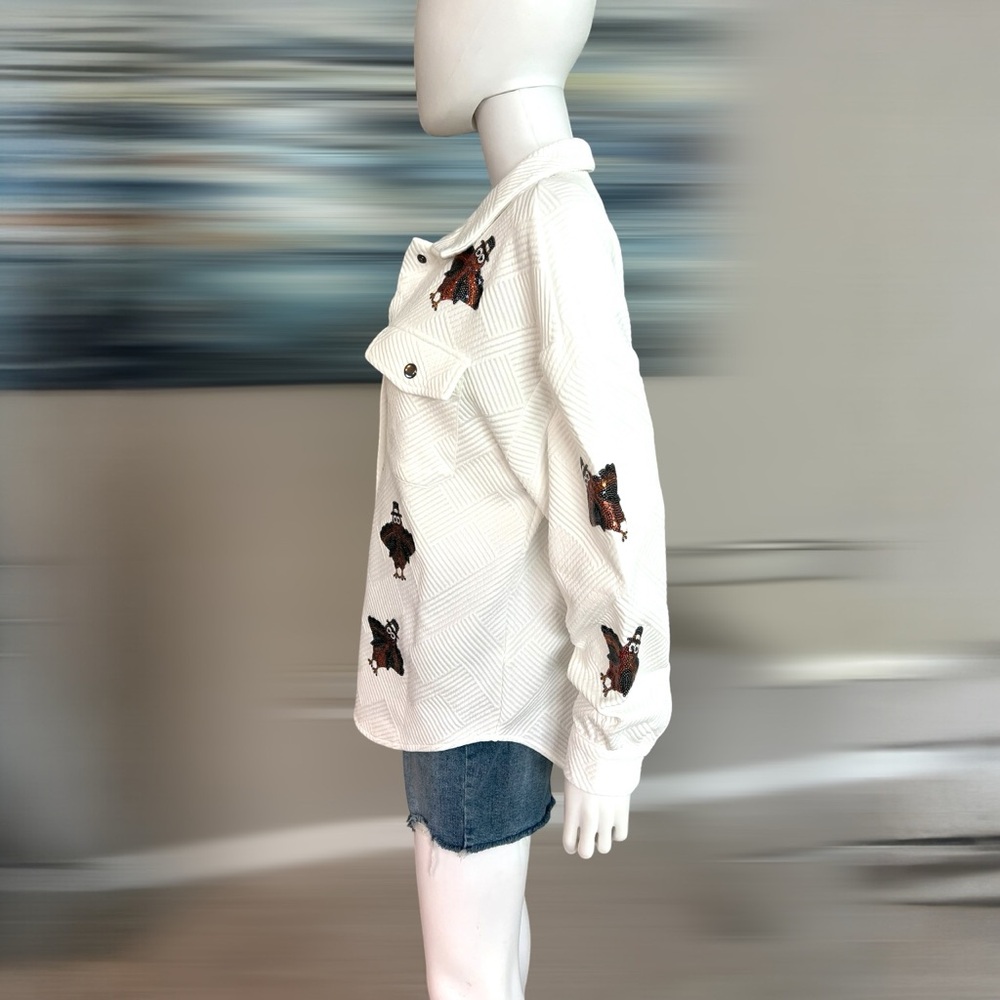 POODIT Super cute sequin turkey Shacket S L XL - Picture 9 of 10